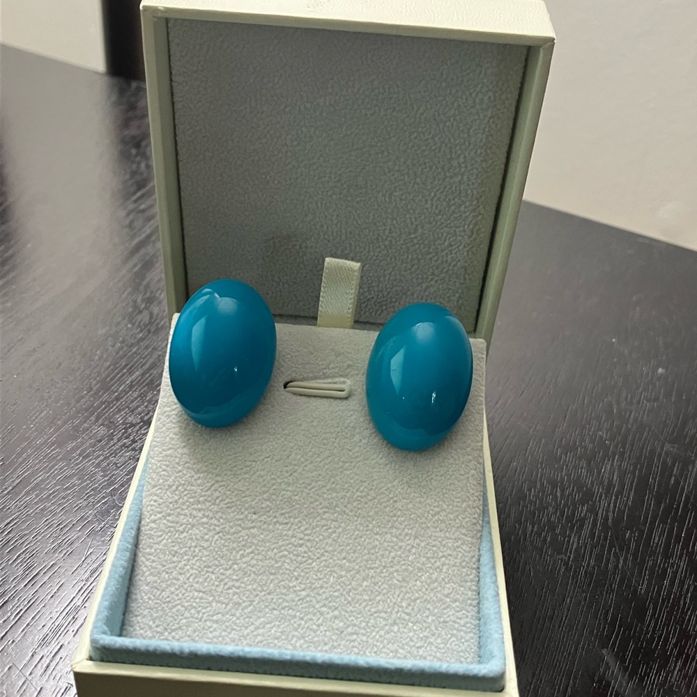 Vintage “Turquoise Look” Pierced Earrings Large Size Oval Cabochons